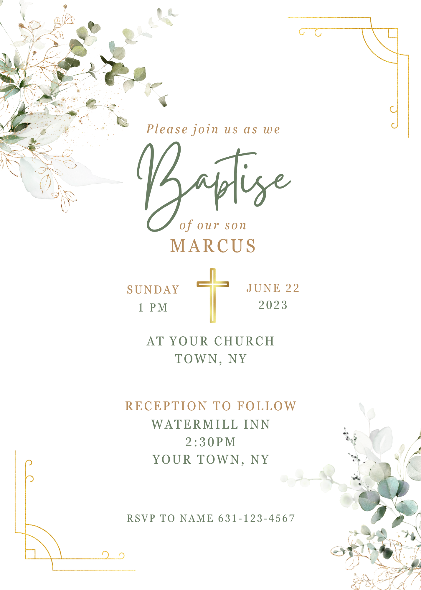 Boy Gold and Eucalyptus Baptism by Tammy Marie Creative